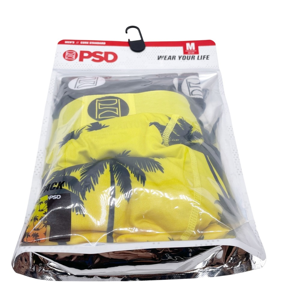 PSD Men's Yellow Tropical Palm Tree Core Standard Boxer Briefs Size Medium